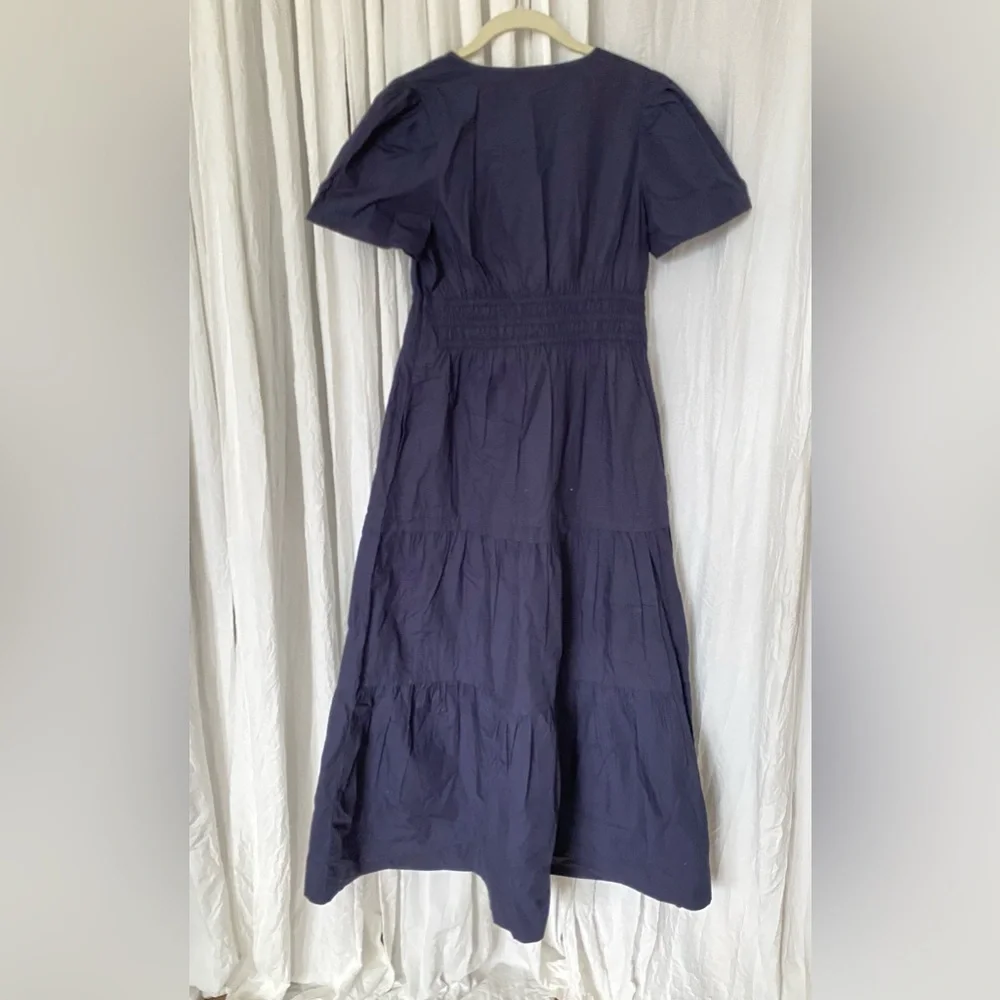 NEW Quince 100% Organic Cotton Poplin Tiered V-Neck Short Sleeve Maxi Dress sz S - Picture 8 of 13
